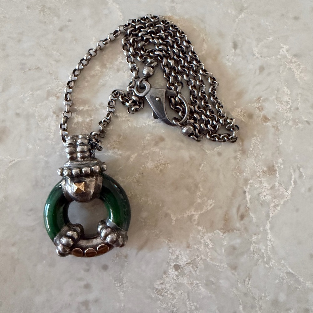 Soho Green and Silver Circle Pendant Necklace